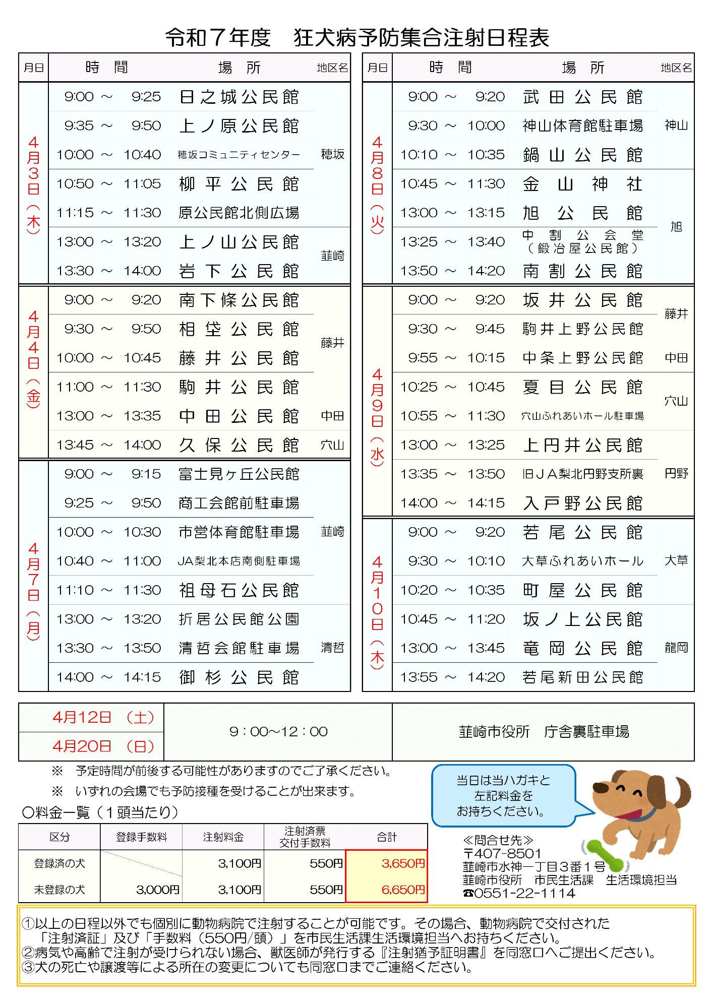 予防注射日程表