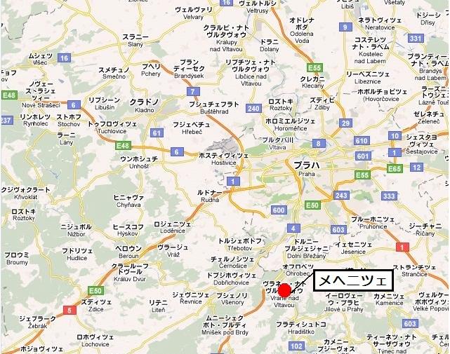 メヘニツェ市周辺の地図