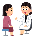 お医者さんが、患者さんに話をしているイラスト