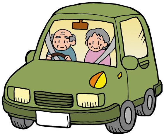 高齢者の男性が高齢の女性を助手席に乗せて運転しているイラスト