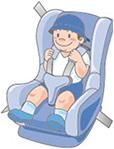 幼児が前向きシートのチャイルドシートに座っているイラスト