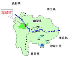 韮崎市を示した地図